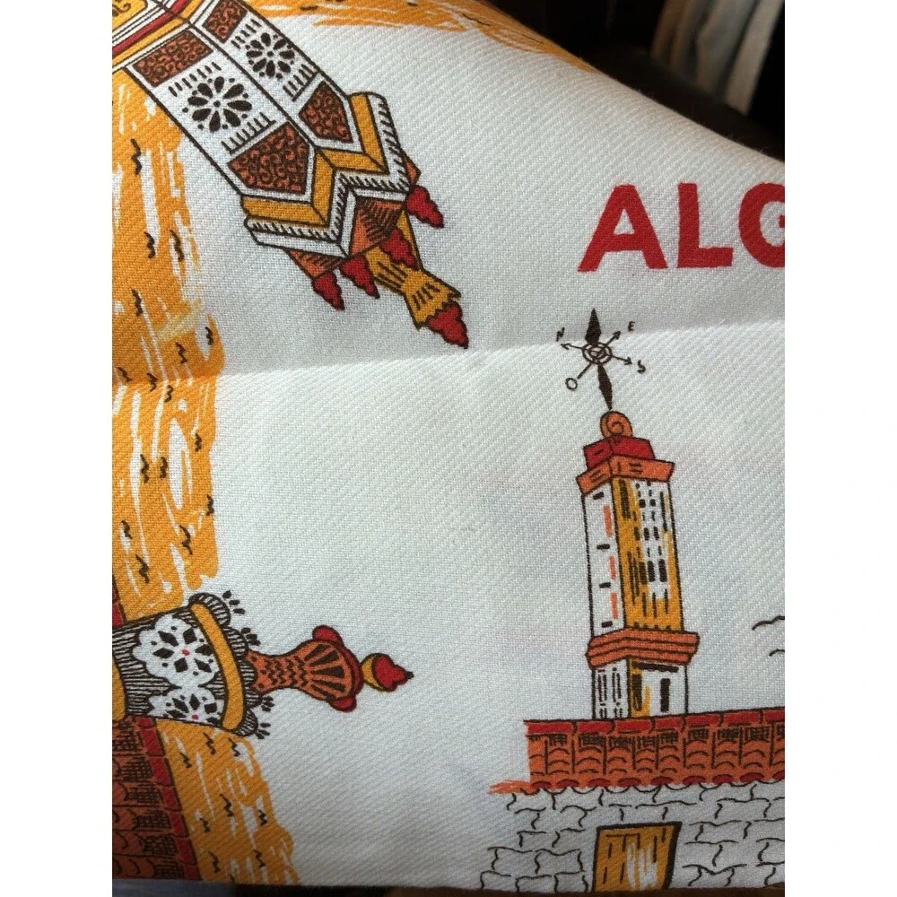 Vintage Algarve Portugal Linen Tea Towel Souvenir Donkey Chimney Folk Art 70s